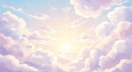 Pastel clouds and delicate sunlight brighten the morning sky over a tranquil horizon