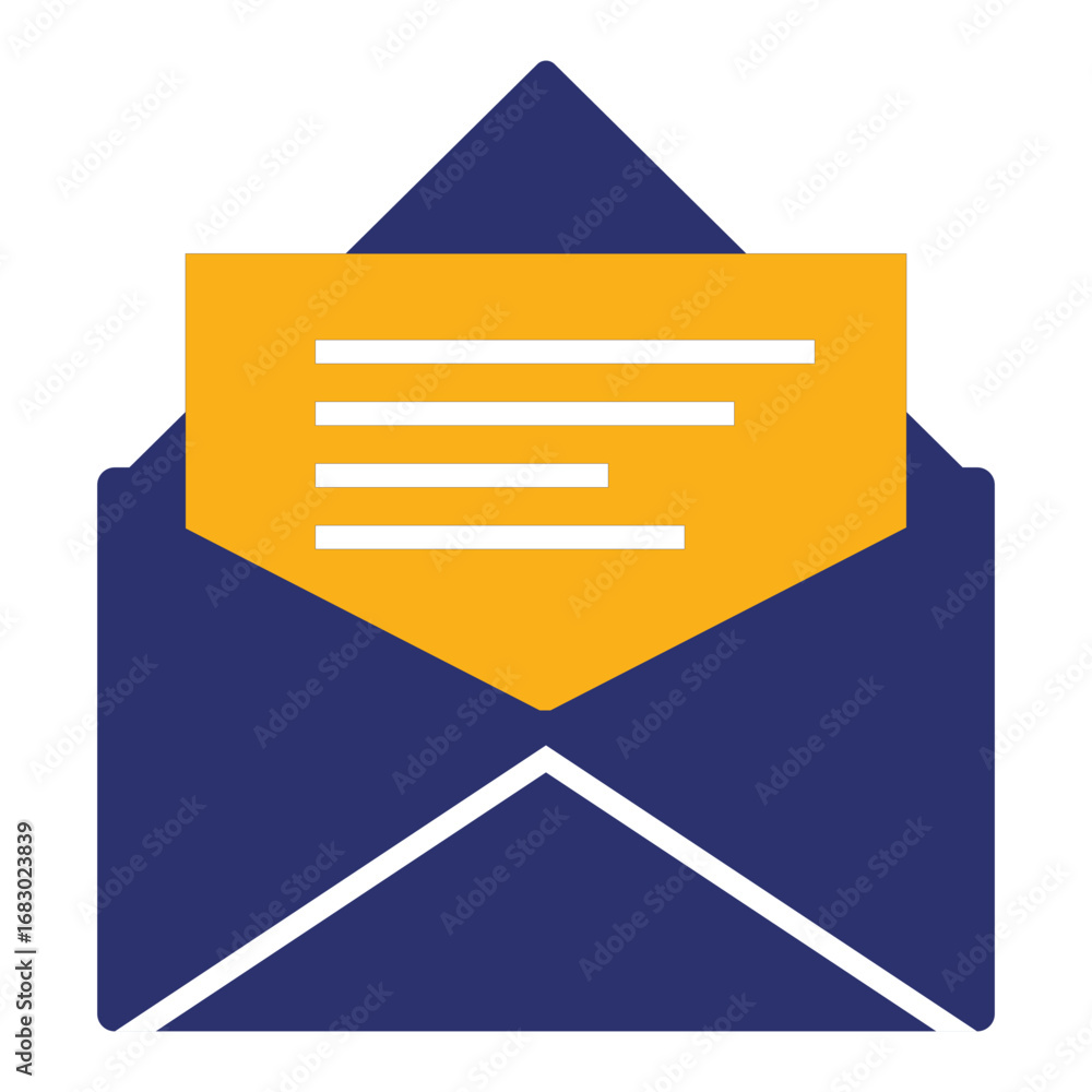 Poster open envelope with letter inside isolated on transparent background