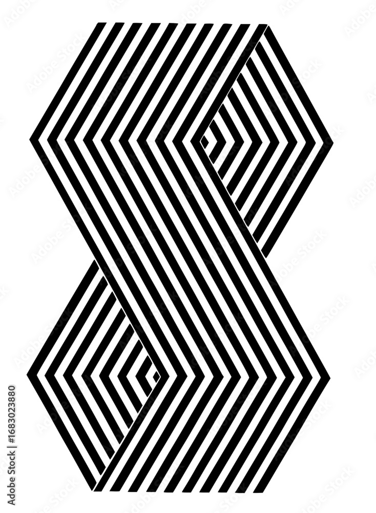 Poster modern geometric abstract pattern with bold black lines creating optical illusion depth and sophisti