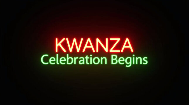 The neon sign glows, heralding the start of kwanzaa, a celebration of african american culture, unity, and the seven principles, honoring traditions and family values during this festive time