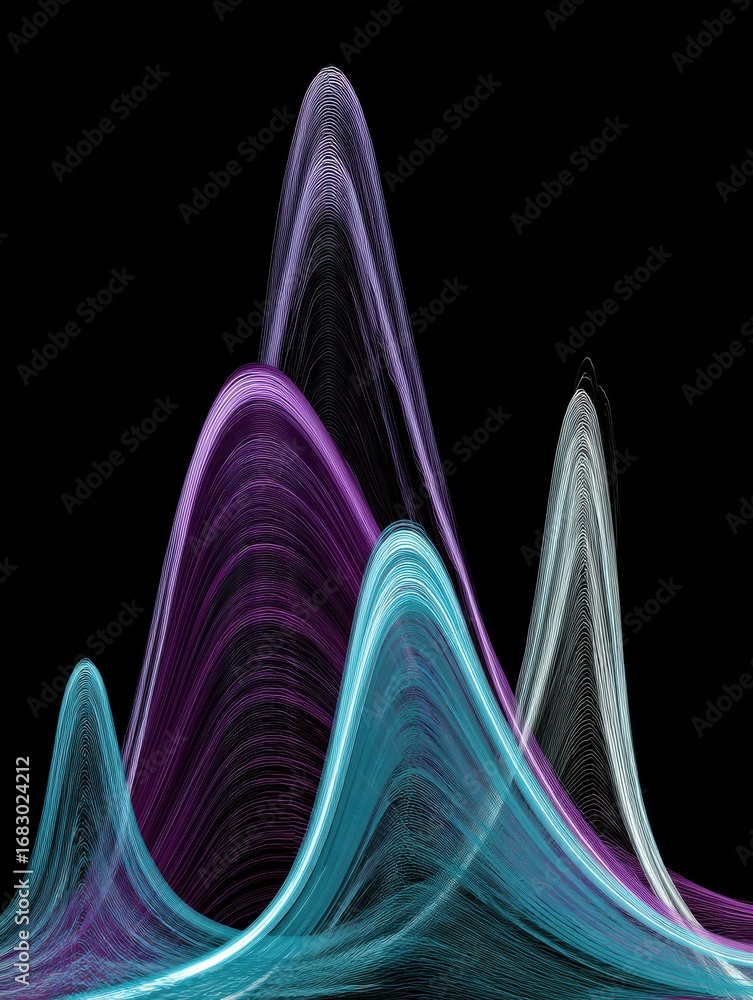 Poster vivid colors intertwine to form smooth curves and sharp peaks, evoking a sense of motion and depth a