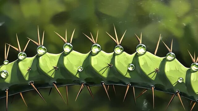 Dew-kissed cactus segment