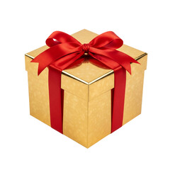 Golden Gift Box – Glossy Celebration with Red Ribbon and Tag