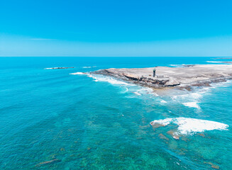 Jandia, Fuerteventura Spain, May 07, 2025; Beautiful aerial panoramic image of Jandia lighthouse and landscape, Fuerteventura, Canary Islands, Spain