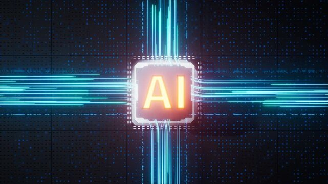 Circuit board and core with artificial intelligence concept, 3d rendering.