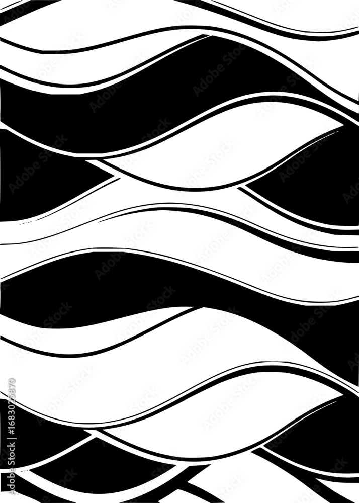 Poster dynamic black and white abstract wave pattern, modern flowing lines, elegant design element for crea