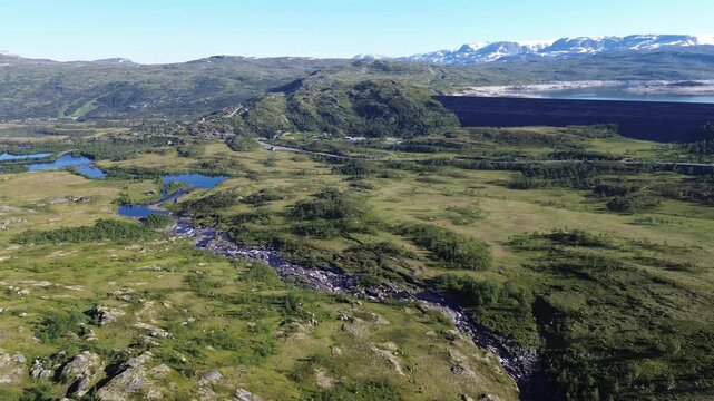 Sysendammen, Sysenvatnet, Hardangervidda, Norway, drone, aerial, dam, water reservoir, hydroelectric, nature, landscape, mountain, highlands, scenic, travel, tourism, wilderness, environment, renewabl