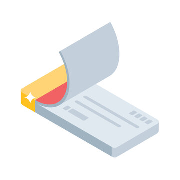 Visually engaging isometric icon of cheque and chequebook