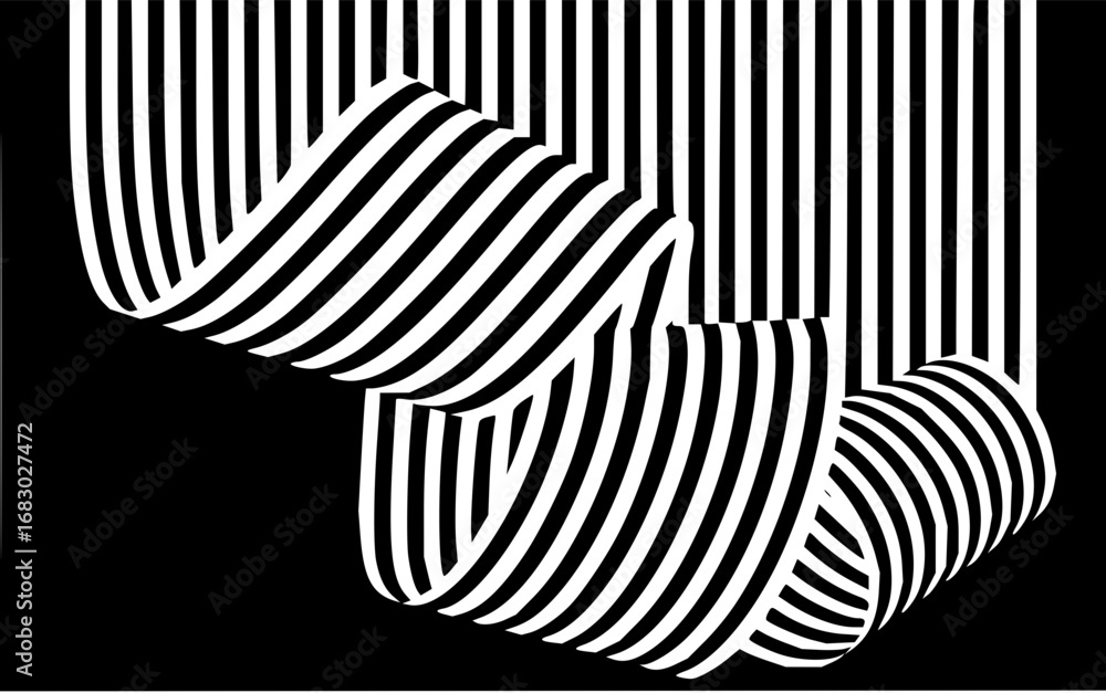 Poster dynamic optical illusion of black and white stripes creating a flowing ribbon effect