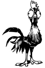 Whimsical cartoon rooster with big eyes and fluffy tail, perfect for playful designs