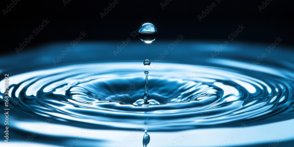 Poster captivating still life water drop impact creating refreshing ripples and symmetrical patterns