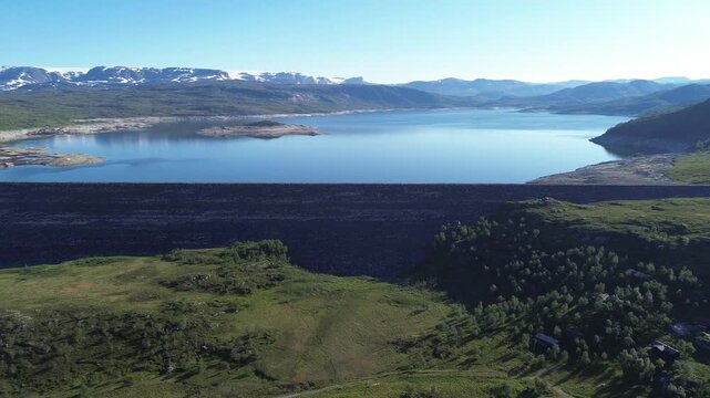 Drone Pan Across Sysendammen and Sysenvatnet &ndash; Hardangervidda, Norway