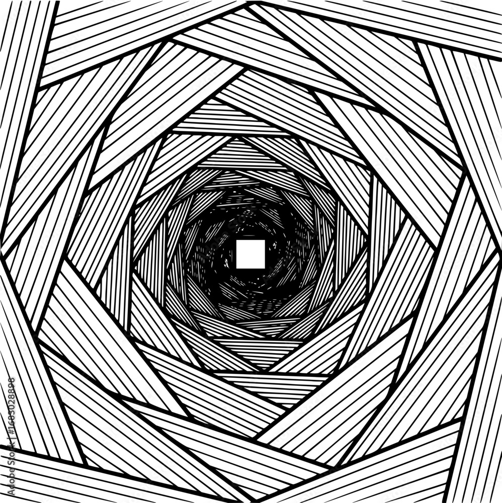Poster mesmerizing optical illusion tunnel pattern with a central white square creates a captivating visual