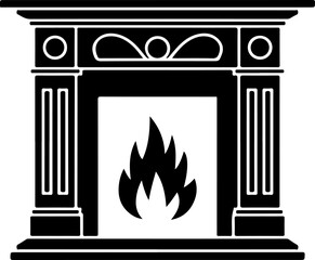 Cozy fireplace silhouette vector illustration