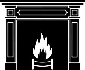 Cozy fireplace silhouette vector illustration
