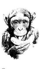 Chimpanzee enjoying a delicious banana with its tongue out, a playful and expressive primate portrait.