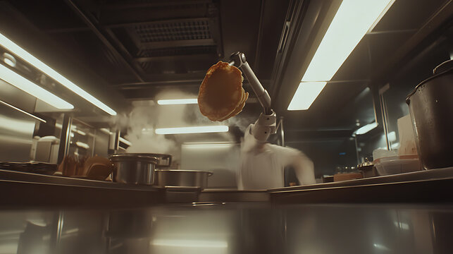 Chef Tossing Pancake in a Professional Kitchen