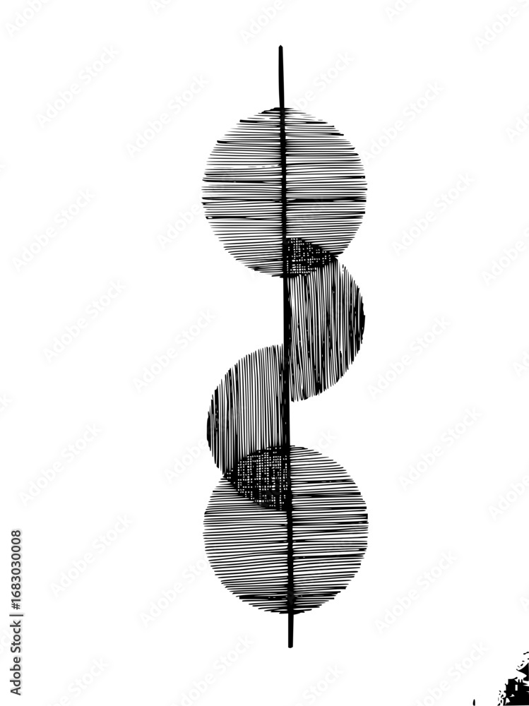 Poster modern abstract art featuring stacked circular shapes with a minimalist line design for contemporary