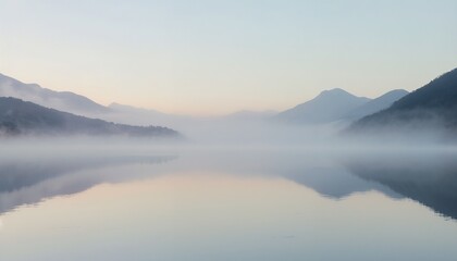 Obraz premium Tranquil Lake Reflecting Misty Mountains Surrounded By Forest