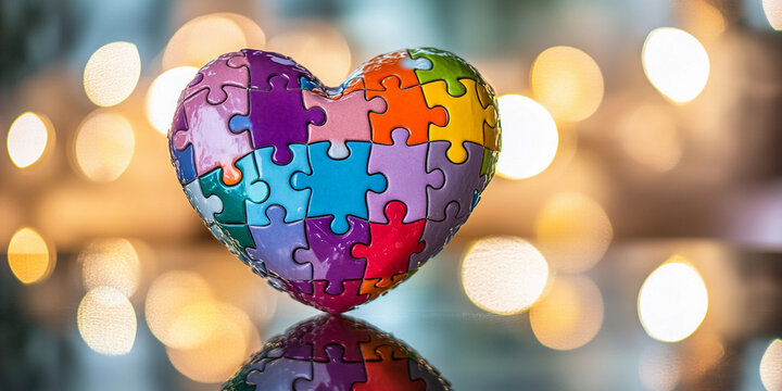 Colorful heart crafted from puzzle pieces stands out beautifully Generative AI