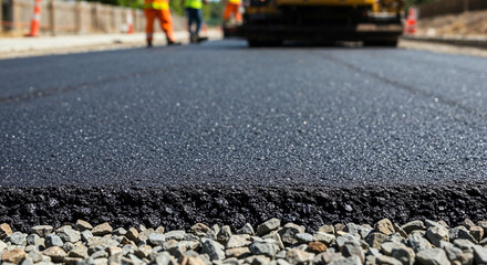 Obraz premium Road under construction with fresh asphalt and gravel