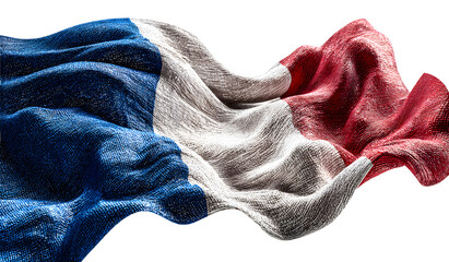 France ribbon waving flag on transparent background, appy Bastille Day, French ational Day 14 of July decration background, 3d rendring illustration