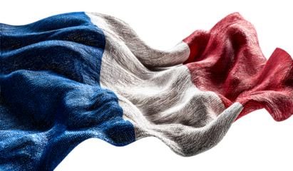 France ribbon waving flag on transparent background, appy Bastille Day, French ational Day 14 of July decration background, 3d rendring illustration