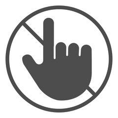No symbol with hand gesture with index finger solid icon, prohibited act concept, voting is banned sign on white background, glyph style icon for mobile and web design. Vector graphics.