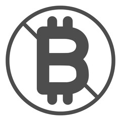 No symbol with bitcoin solid icon, prohibition concept, online payment is forbidden sign on white background, glyph style icon for mobile and web design. Vector graphics.