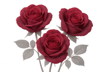 Fototapeta premium Vibrant red roses blossoming, symbolizing love and passion, floating against pristine white background for elegant design projects