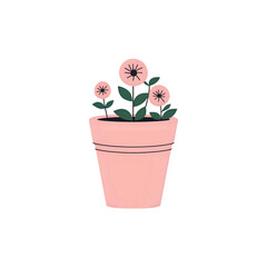 Pink Potted Plants: Minimalist Floral Illustration