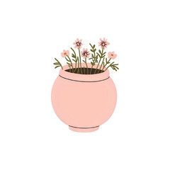 Pink Potted Flowers: Charming Floral Illustration