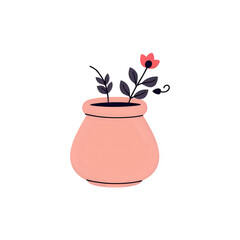 Pink Potted Plant: Minimalist Botanical Illustration, Floral Design Element, Simple Flower in Pot, Home Decor Graphic, Springtime Bloom