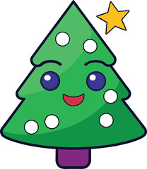 A cute kawaii Christmas tree vector illustration. This festive design is perfect for holiday projects and adding a touch of kawaii to your creations.