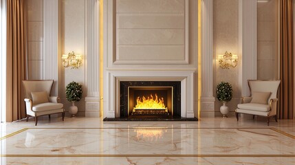 A luxurious living room featuring a modern fireplace, elegant furniture, and stylish decor, creating a warm and inviting atmosphere.
