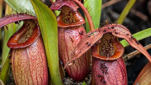 Carnivorous pitcher plants with ants