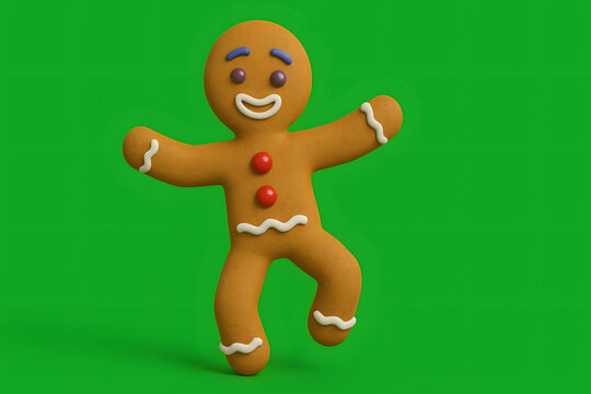 Gingerbread man cookie character on green screen background, festive holiday dessert illustration with icing decoration, Christmas sweet treat mascot template, seasonal bakery concept, winter celebrat - Powered by Adobe
