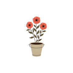 Pixel Art Flower Pot: Three Blossom Plant Illustration