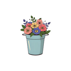 Vibrant Floral Arrangement: Colorful Flowers in a Teal Pot - Perfect for Spring or Summer Designs