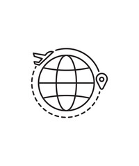 globe with airplane icon, vector best line icon.