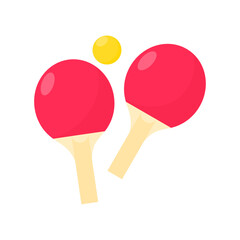 Flat vector illustration of table tennis equipment with paddles and ball. Ping pong sport icon for game, training, competition, leisure and active lifestyle design projects.