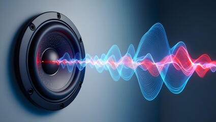 Black Hi-Fi speaker mounted in dark background with sound waves