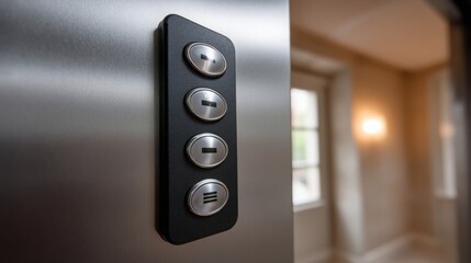 Elevator buttons with a modern design in a well-lit interior space.