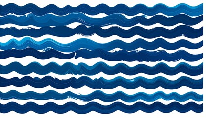 Collection of forty stylized wave illustrations in varying shapes curves and shades of blue arranged in grid format for graphic design branding and water-themed artwork