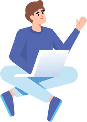 Man using Laptop, Sitting cross-legged