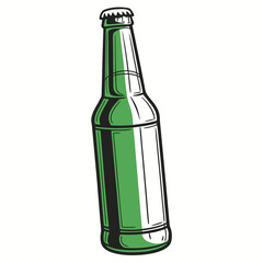 A simple graphic illustration of a green glass bottle with a metal cap on a white background