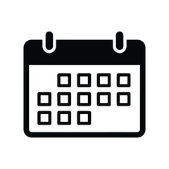 Modern Minimalist Calendar Icon for Schedule Planning and Date Management. A sleek black graphic representing appointments, deadlines, and time organization
