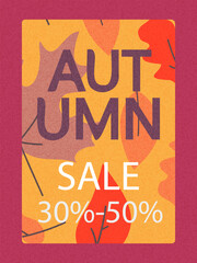  Trendy, colorful autumn poster, cover and postcard with colorful leaves. Abstract autumn background, template for advertising, sales, websites, social networks and print.