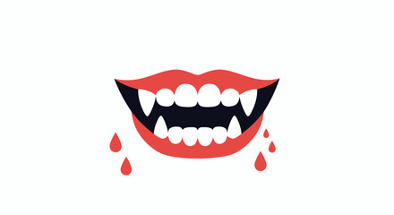 Naklejka premium Scary Halloween vampire mouth with dripping blood and creepy spooky festive night illustration design