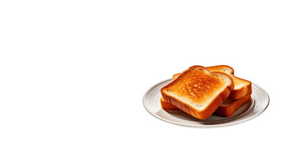 Toast bread on a plate. Pieces of white toasted bread for breakfast. Isolated on a white background.
